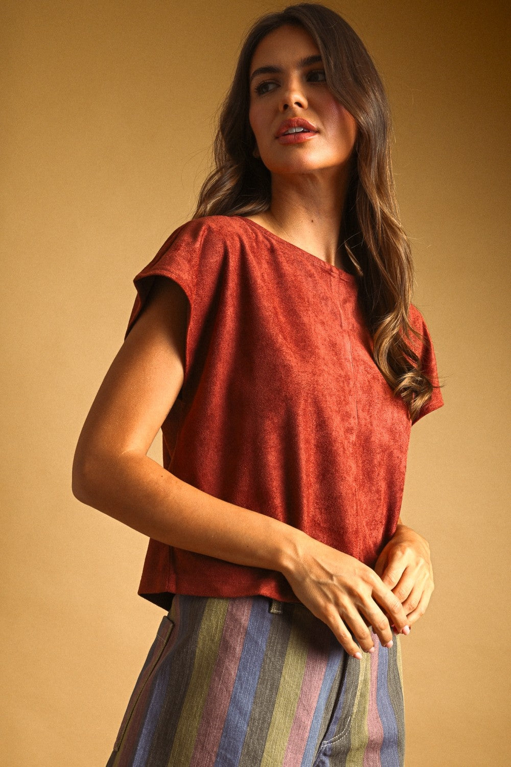 Sued Boxy Crop Top Rust