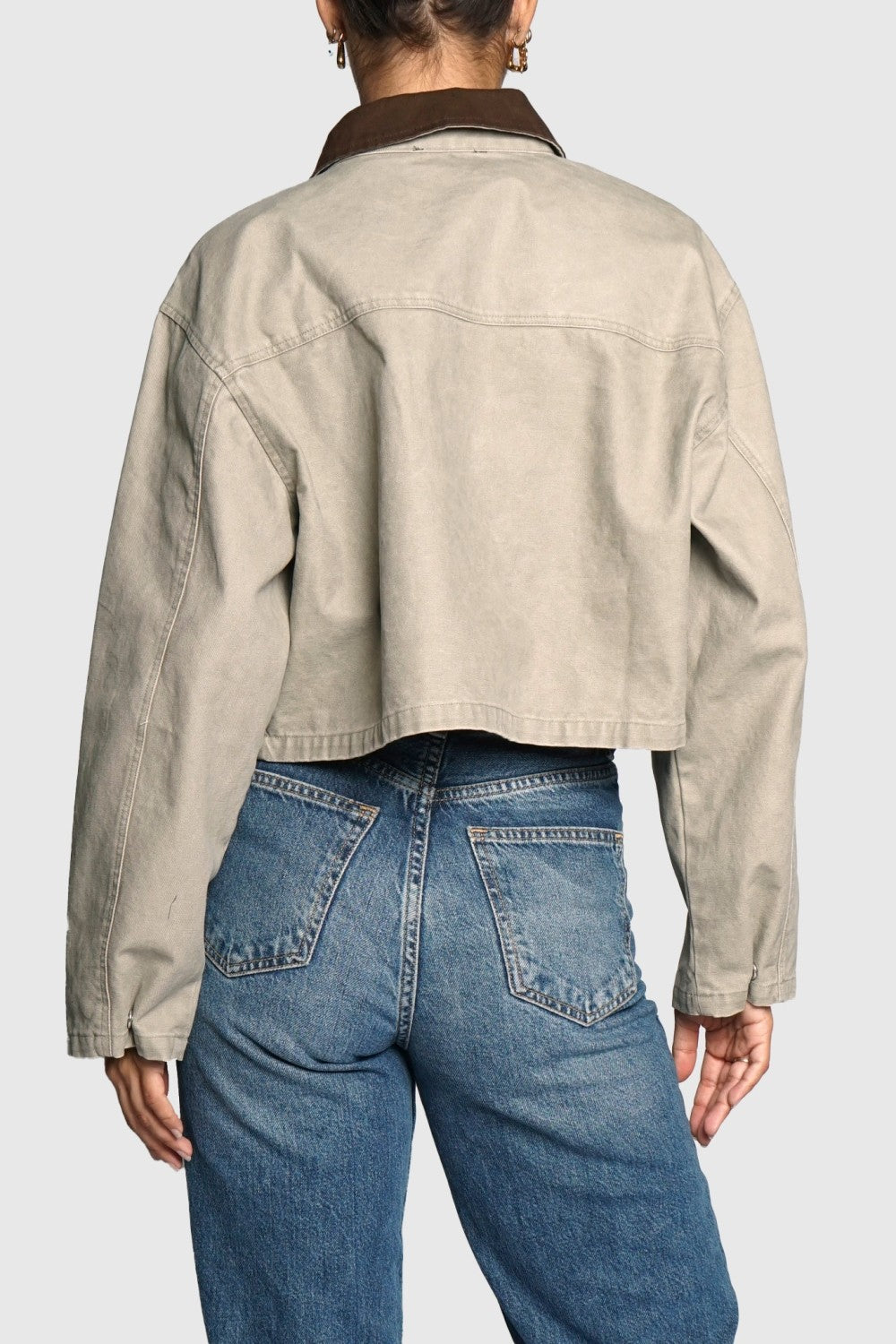 Zip Front Contrast Collar Cotton Jacket