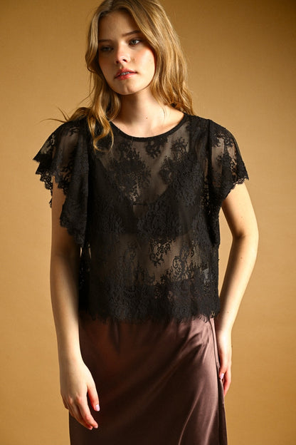 Lace Scalloped Short Sleeve Top
