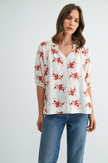 V-Neck Floral Print Blouse