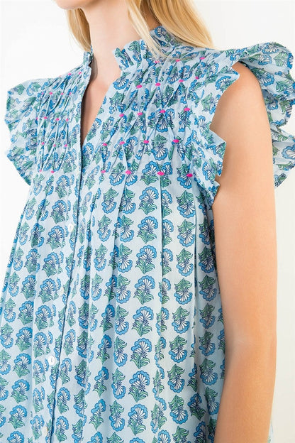 Flutter Sleeve Floral Print Top
