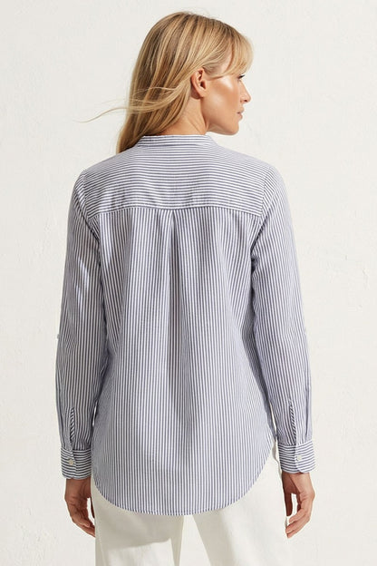 Twist Hem Striped Button Up Shirt