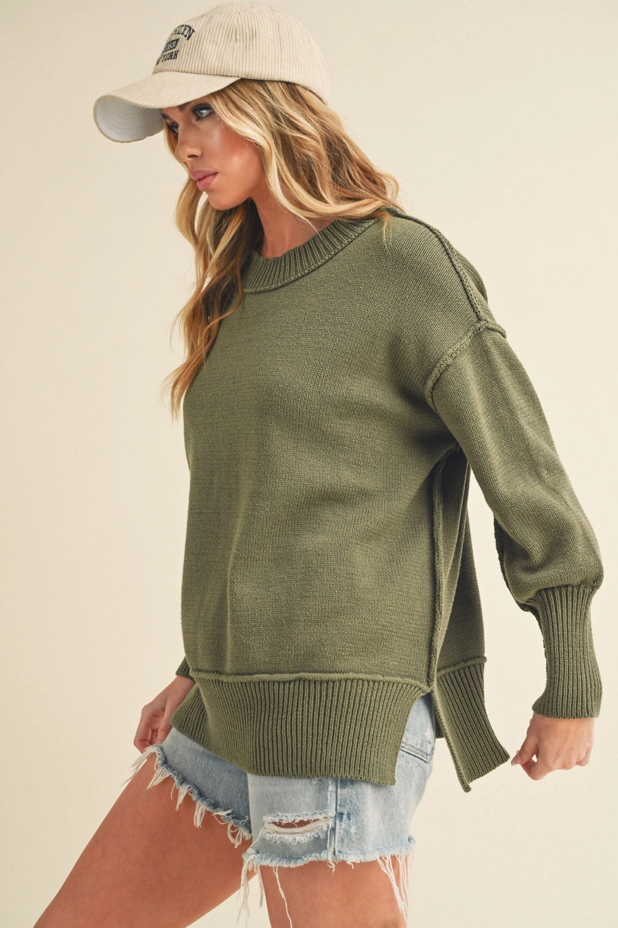 Ina Oversize Side Slit Sweater Olive