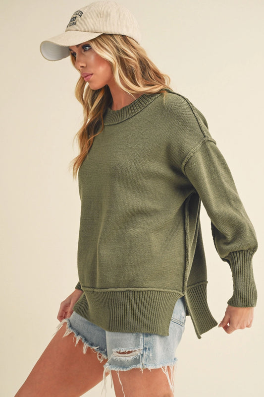 Ina Oversize Side Slit Sweater Olive