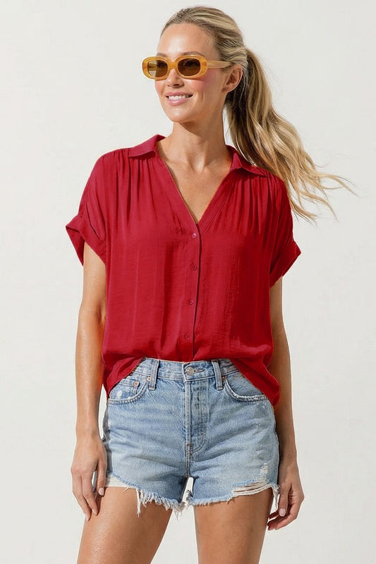 Short Sleeve Blouse Red
