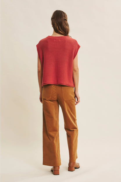 Exposed Seam Sweater Vest Top Rust