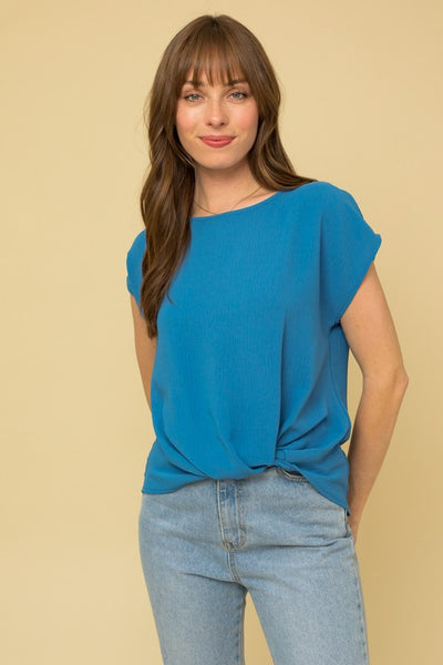 Blue Front Knot Top