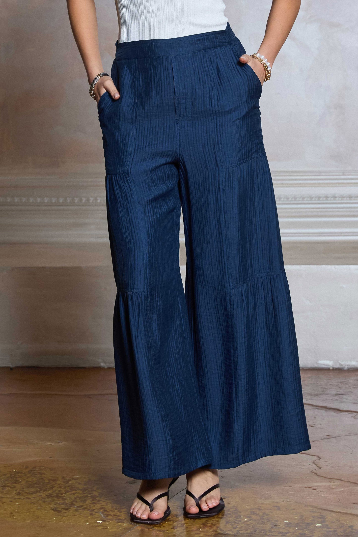 Crinkled Tiered Wide Leg Pants