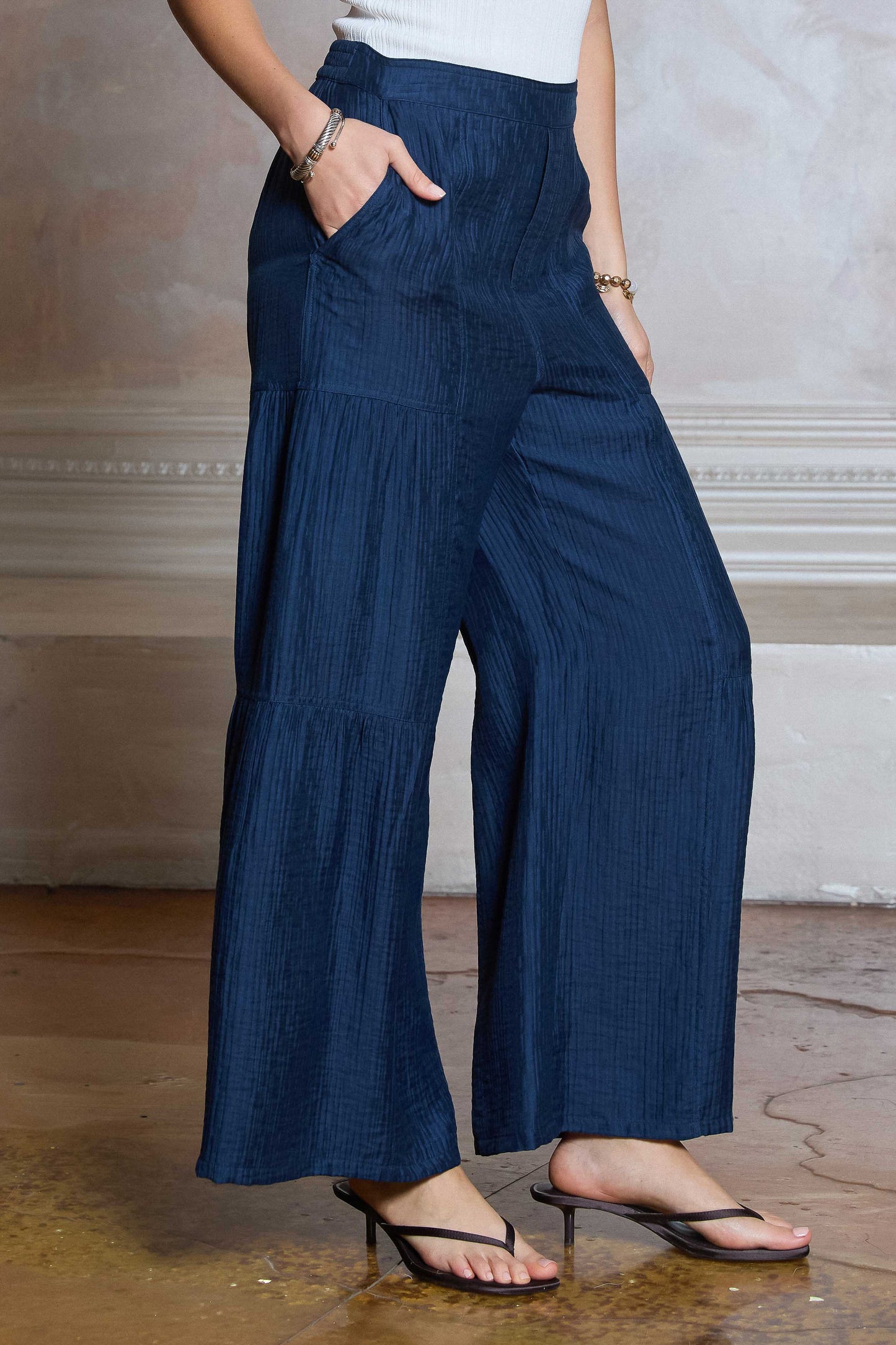 Crinkled Tiered Wide Leg Pants