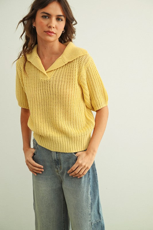 Short Sleeve Collared Sweater