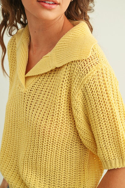 Short Sleeve Collared Sweater