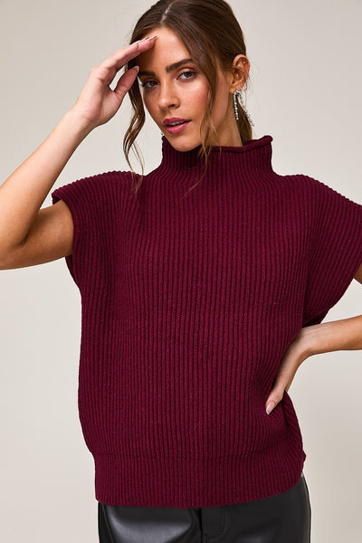 Burgundy Power Shoulder Sweater Vest