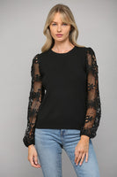 Contrast Lace Sleeve Sweater