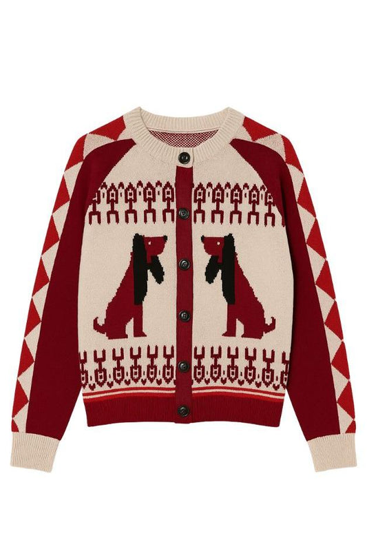 Dog Detail Cardigan Sweater