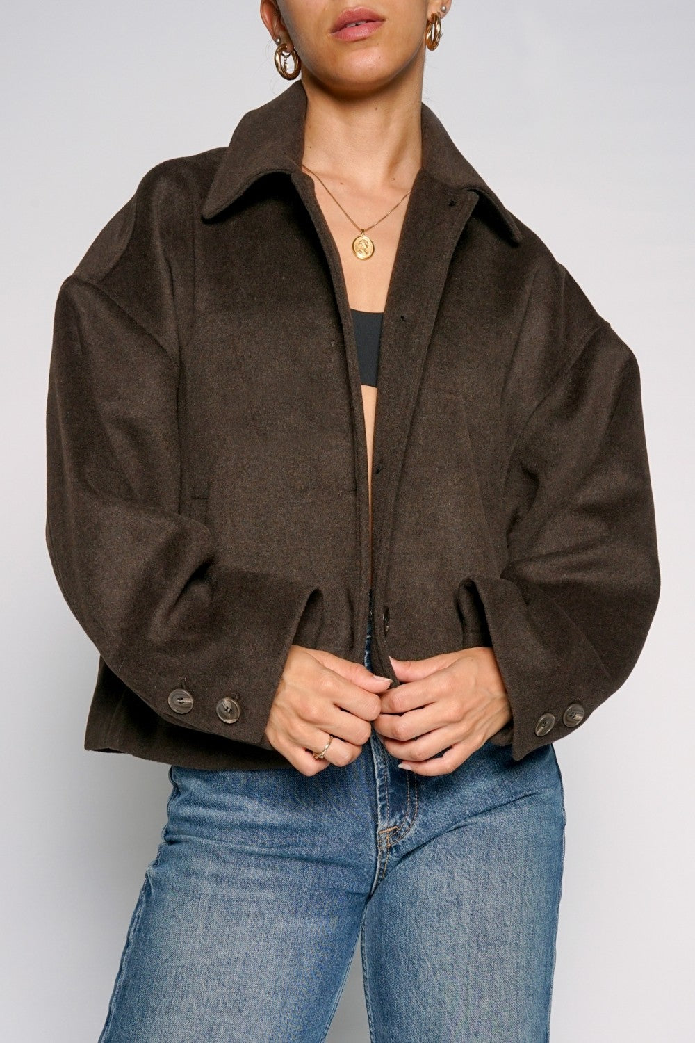 Short Wool Blend Button Jacket