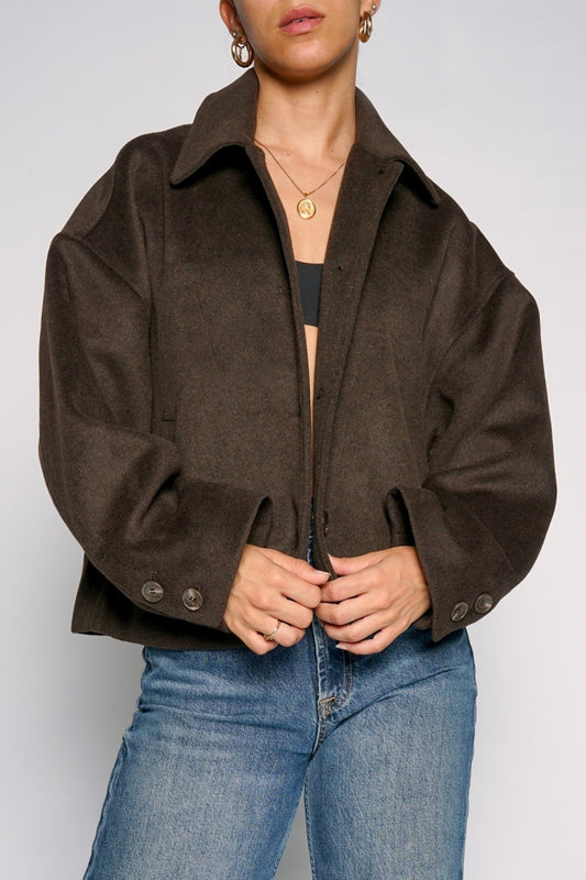 Short Wool Blend Button Jacket
