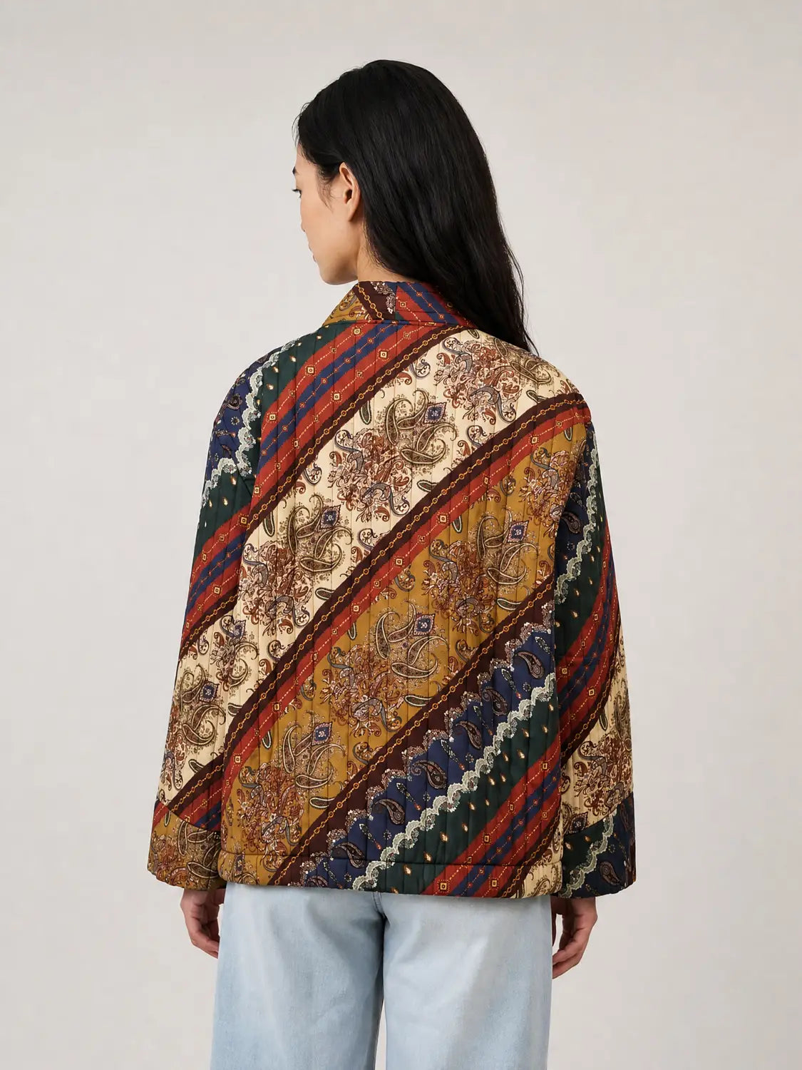 Quilted Paisley Open Front Jacket