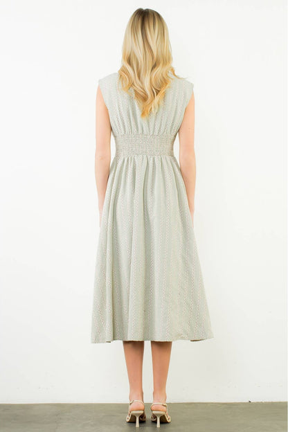 Sleeveless Striped Pattern V-Neck Dress