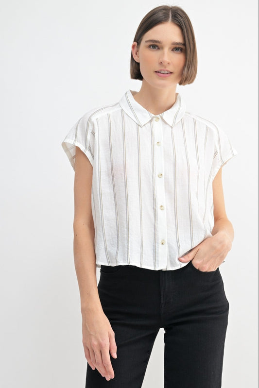 Stripe Dolman Sleeve Button Down Shirt