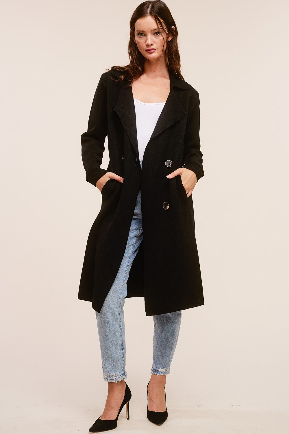Cashmere Blend Belted Trench Coat Black