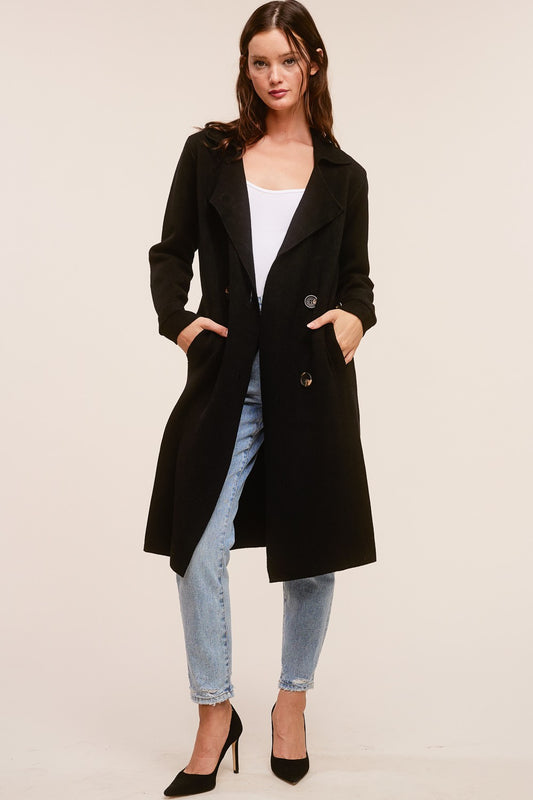 Cashmere Blend Belted Trench Coat Black