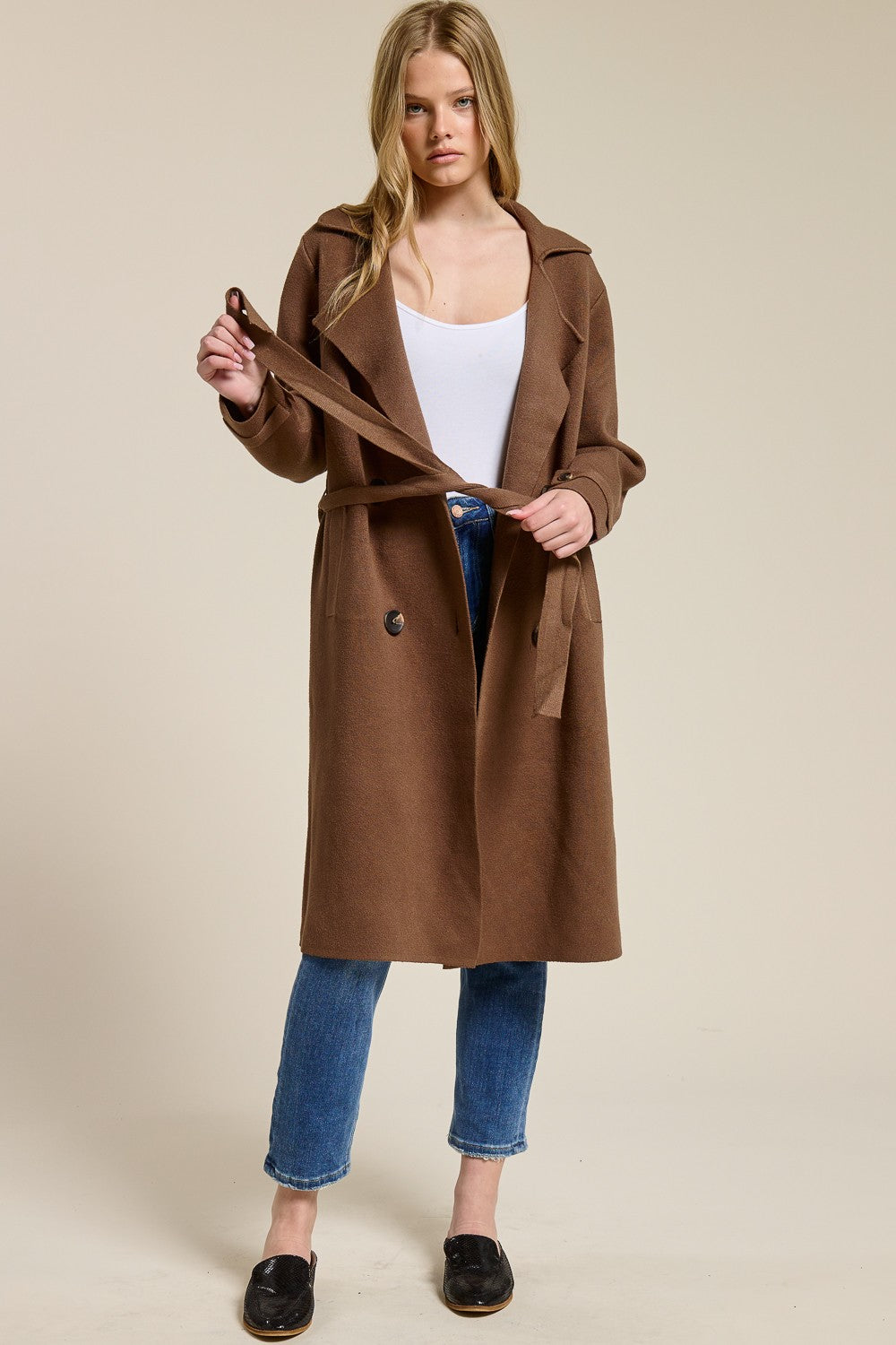 Cashmere Blend Belted Trench Coat Brown