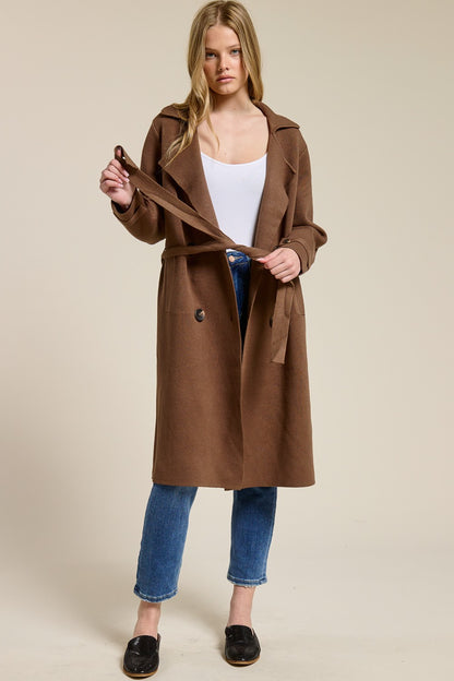 Cashmere Blend Belted Trench Coat Brown