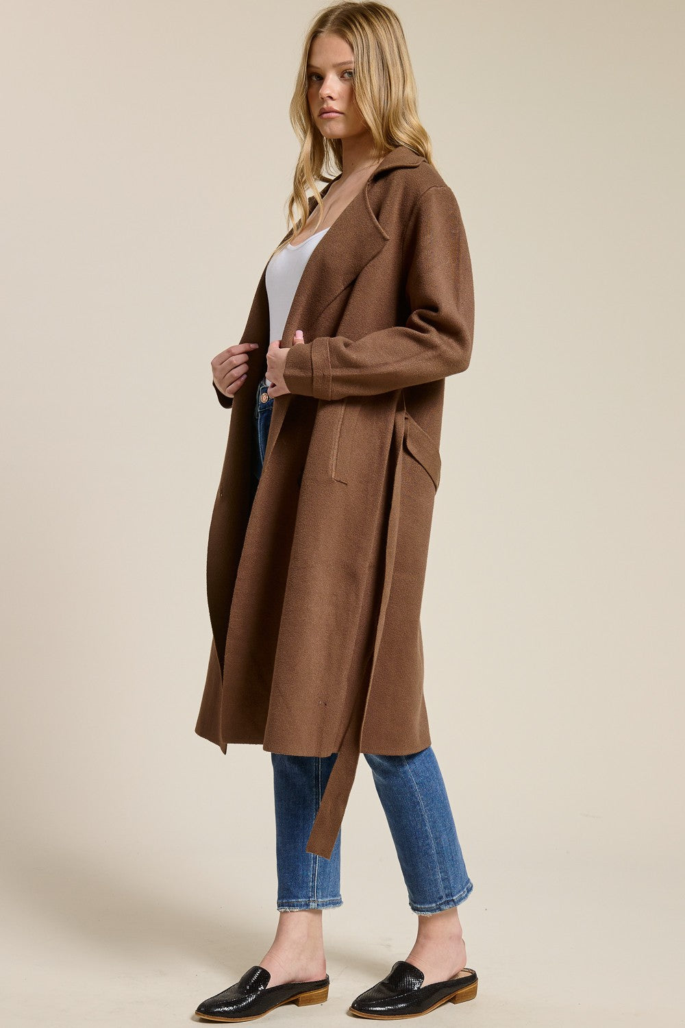 Cashmere Blend Belted Trench Coat Brown