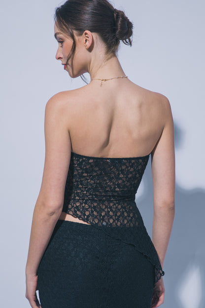 Asymmetric Lace Tube Top