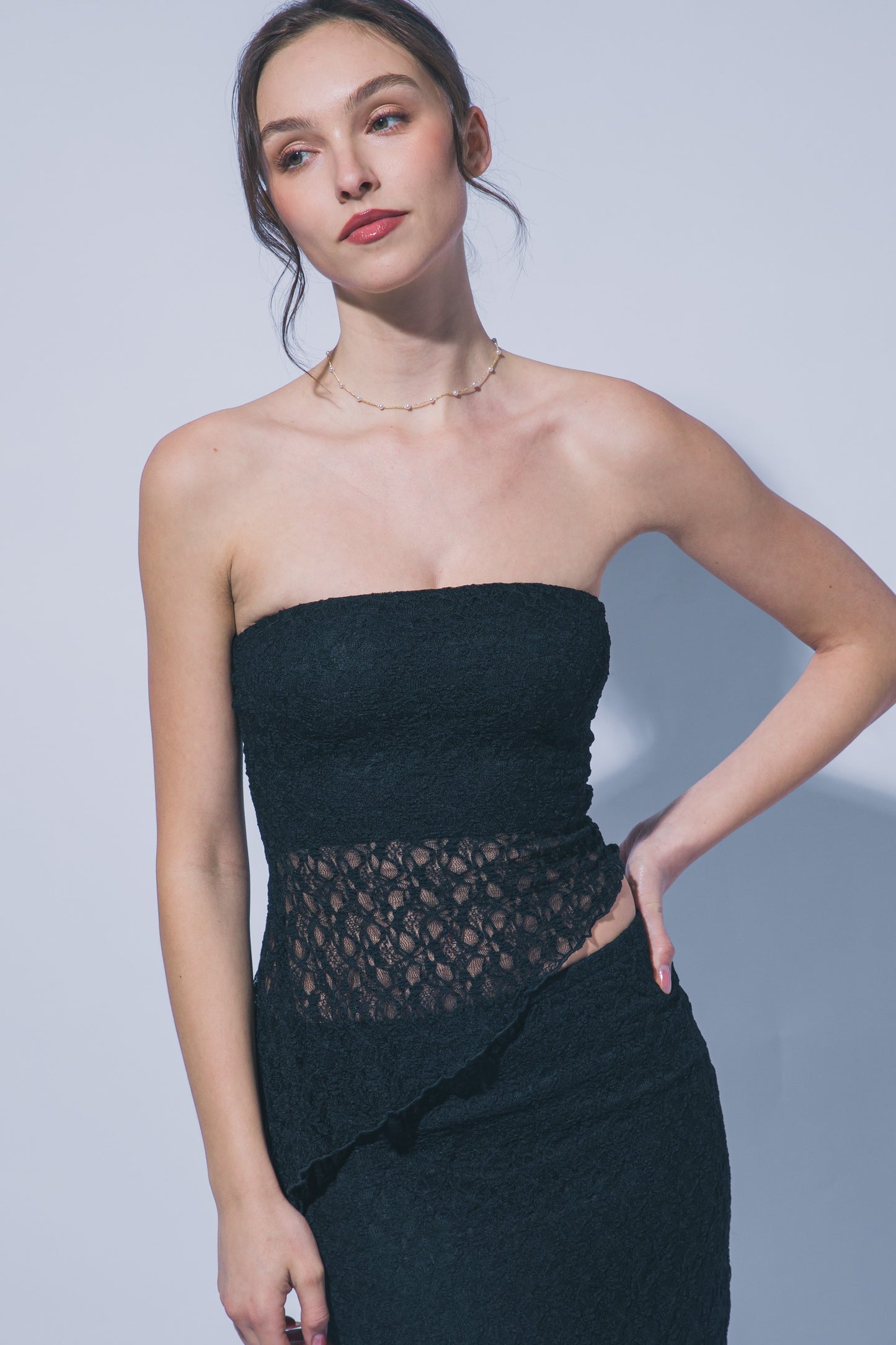 Asymmetric Lace Tube Top