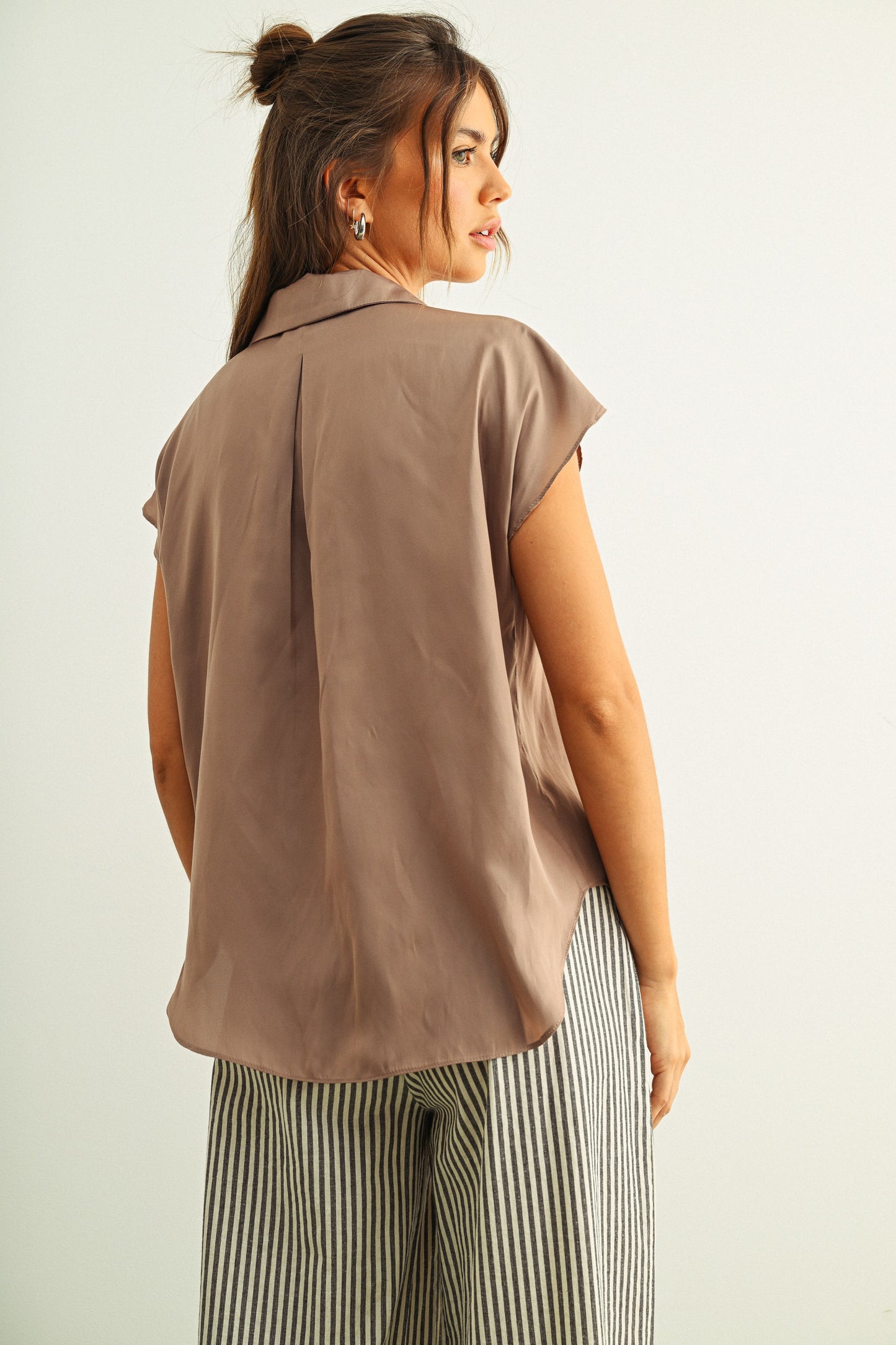 Cap Sleeve Button Down Blouse