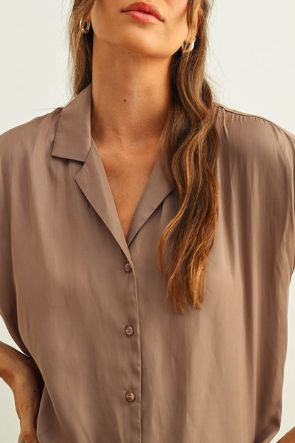 Cap Sleeve Button Down Blouse