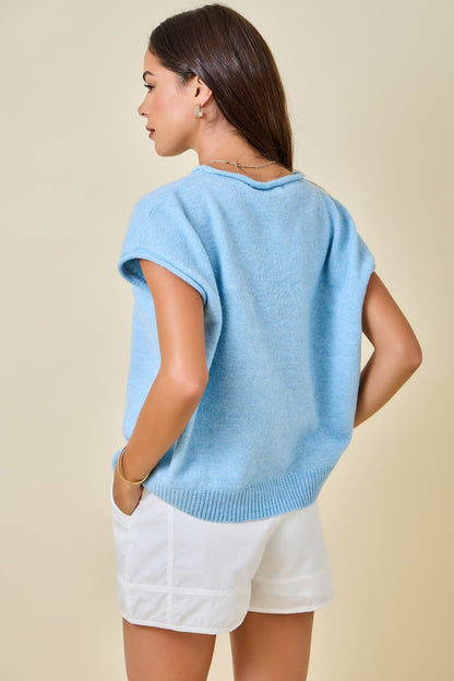 Cap Sleeve Sweater Knit Top Blue