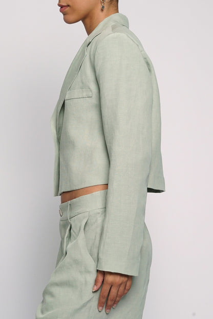 Cropped Boxy Linen Jacket Sage
