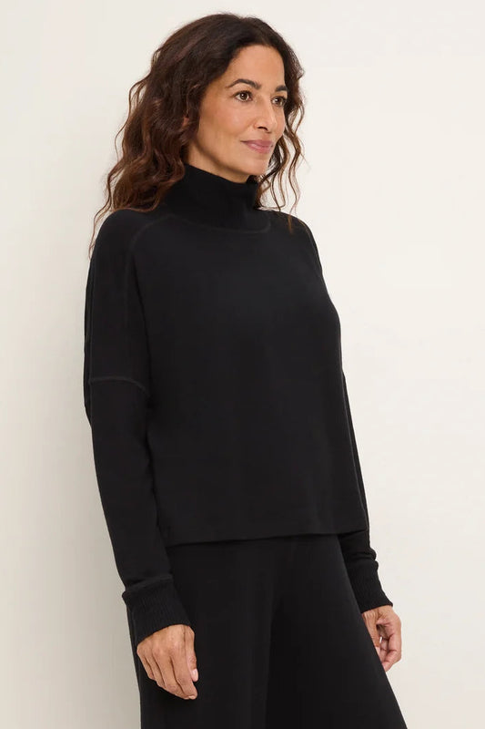 Frida Brushed Jersey Mock Neck Black