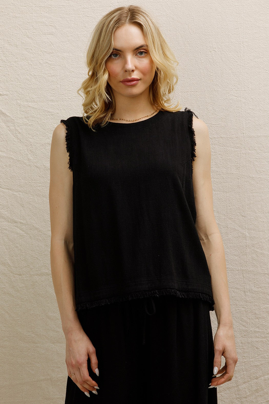 Back Button Detail Sleeveless Top Black