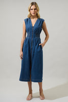 Denim Sleeveless Smocked Midi Dress