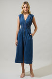Denim Sleeveless Smocked Midi Dress