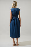 Denim Sleeveless Smocked Midi Dress