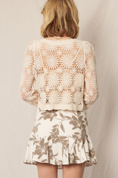 Flower Pattern Crochet Cardigan Natural