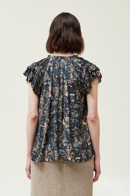 Floral Print Ruffle Sleeve Blouse