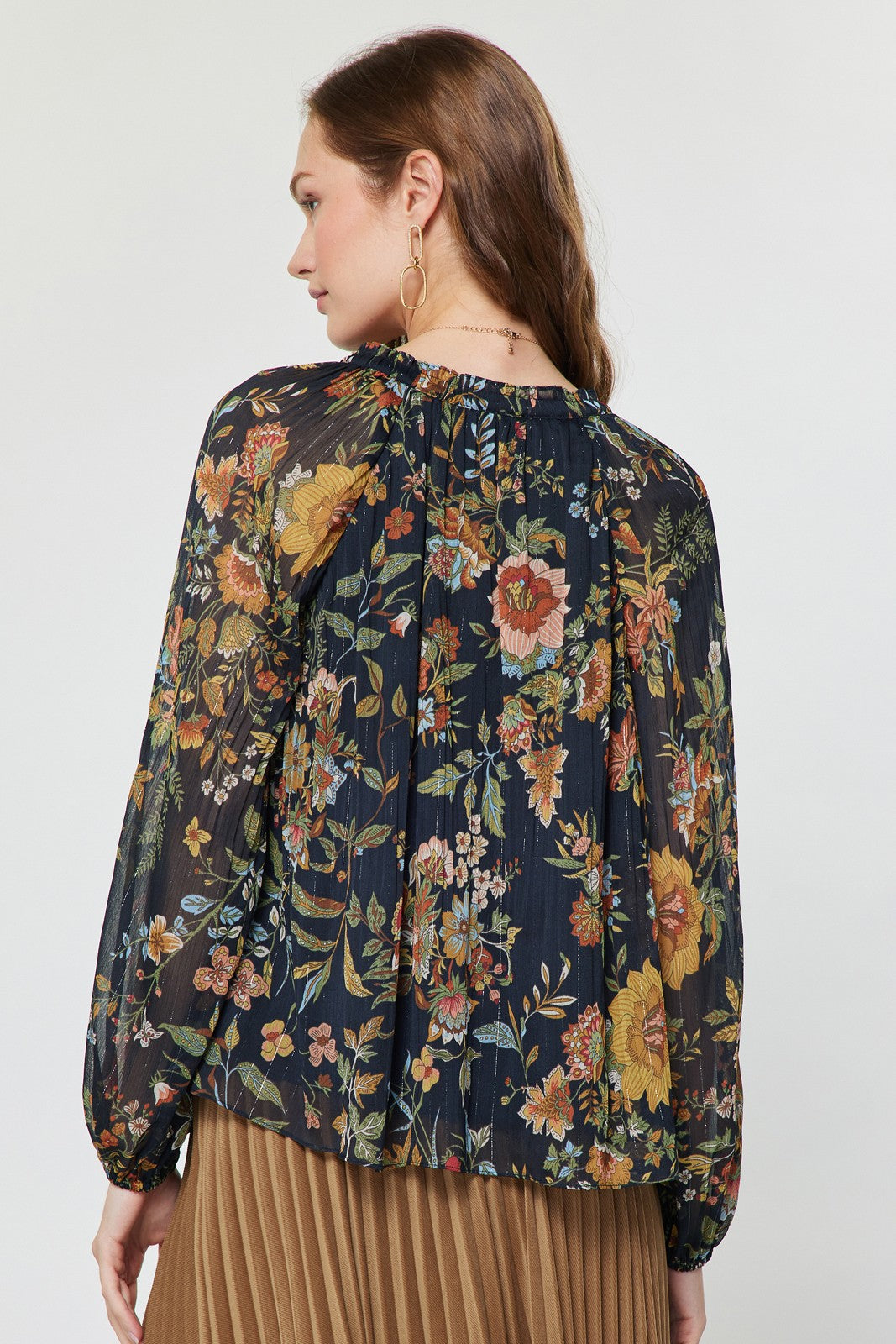 Split Neck Botanical Blouse