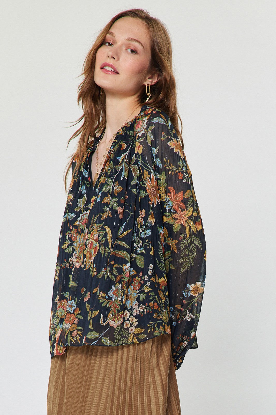 Split Neck Botanical Blouse