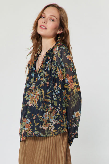 Split Neck Botanical Blouse