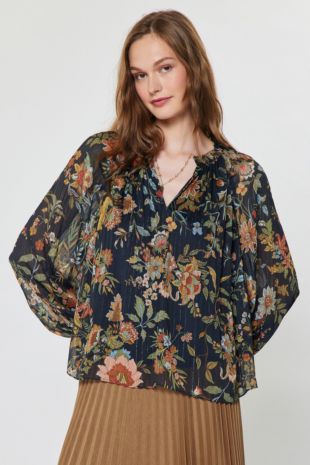 Split Neck Botanical Blouse