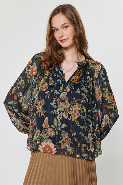 Split Neck Botanical Blouse