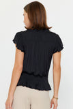 Split Neck Blouse with Tie Black