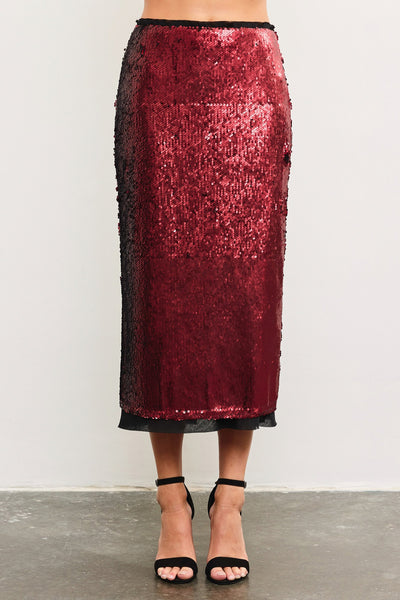 Sequin Mesh Midi Skirt