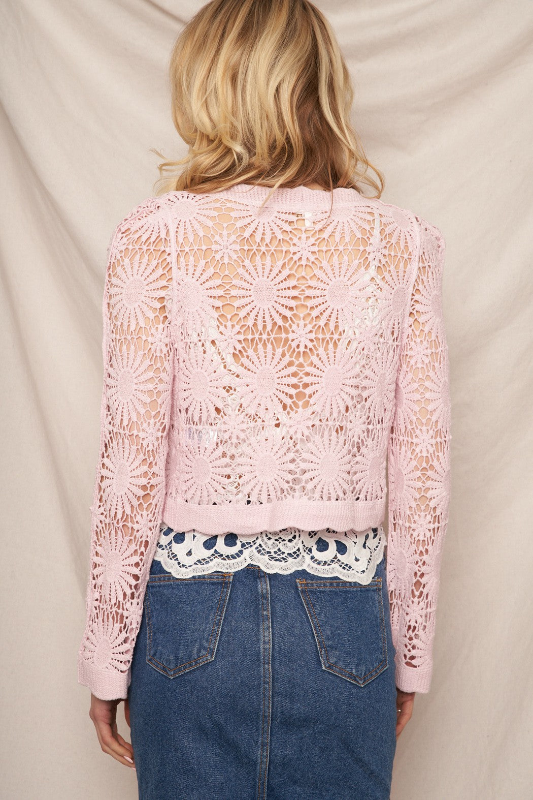 Flower Pattern Crochet Cardigan Lilac