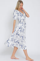 Puff Sleeve Print Midi Dress